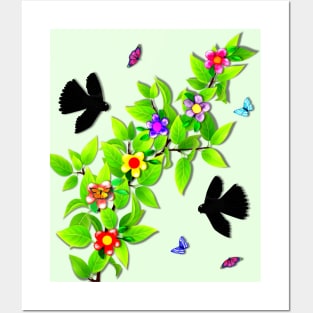 Black Morph Fantail and Butterflies Posters and Art